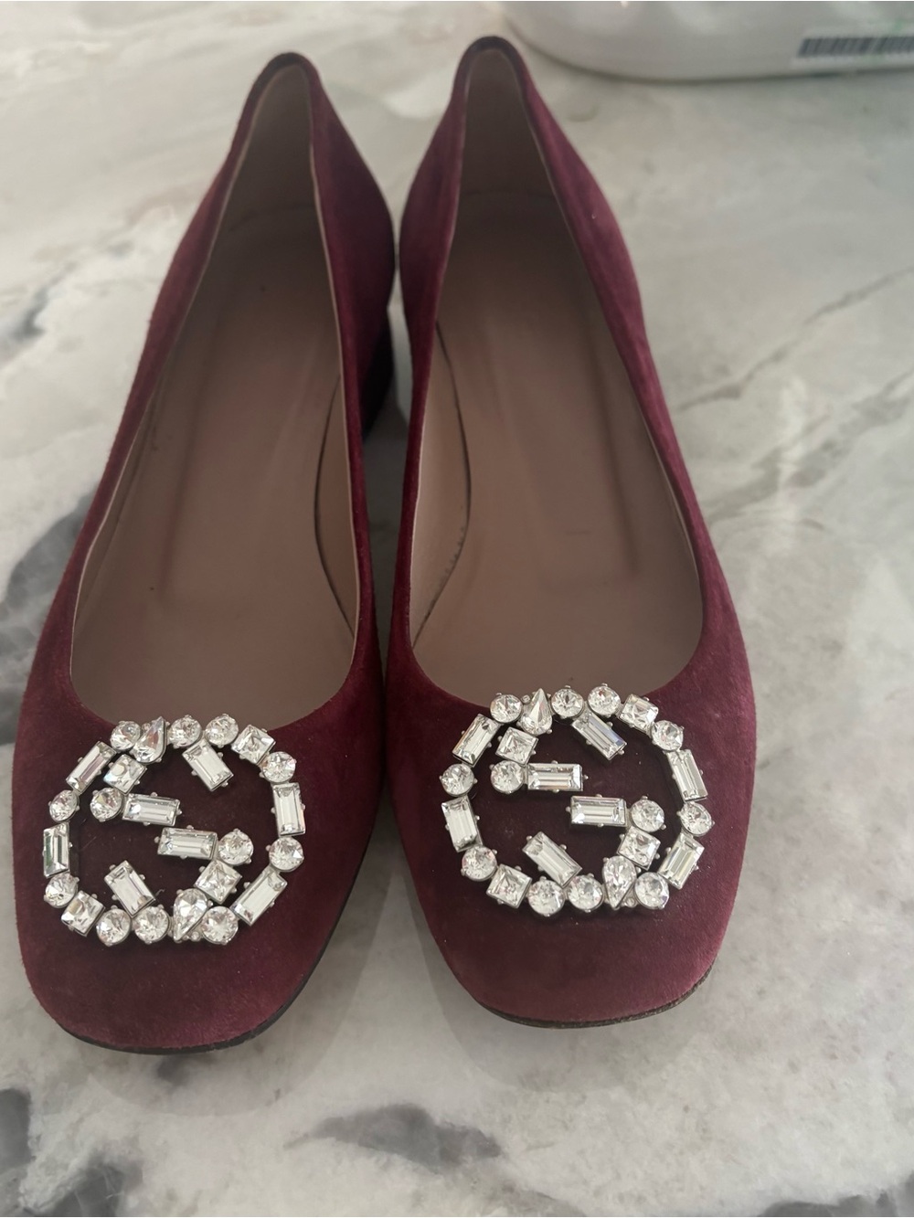 Women's GUCCI Burgundy Suede Embellished Ballet Flats